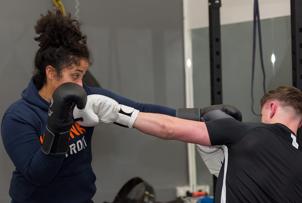 Light sparring during a boxing session