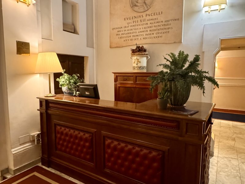 Reception area inside Hotel Antico Palazzo Rospigliosi in Rome